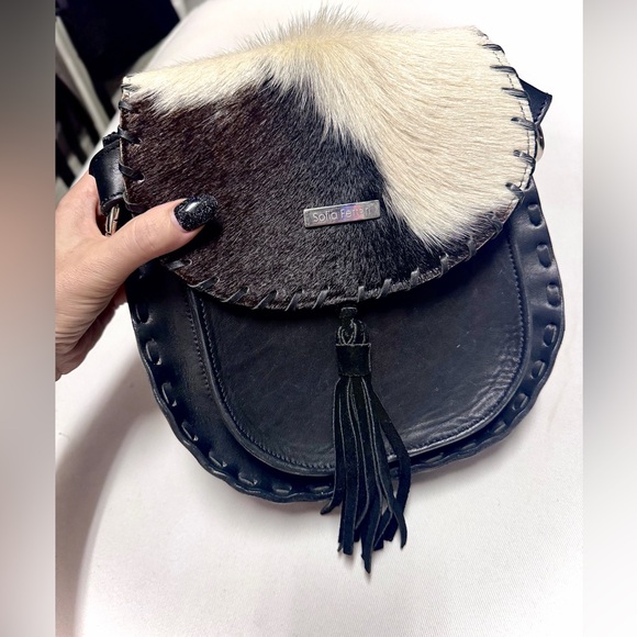Sofia Ferrari Black and White genuine leather fur Crossbody Bag